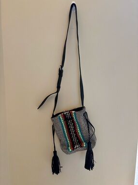 Rebecca Minkoff Woven Crossbody Bucket Bag with Tassels - Multicolor